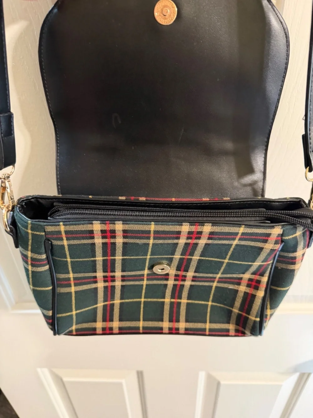 Banned Crossbody Cottagecore Handbag Fox Design Green Red Plaid Unisex